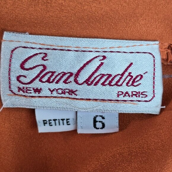 Vintage San Andre Blouse Orange High Collar & Shoulder Pads Scarf Neck 6P HS158 - Picture 5 of 10